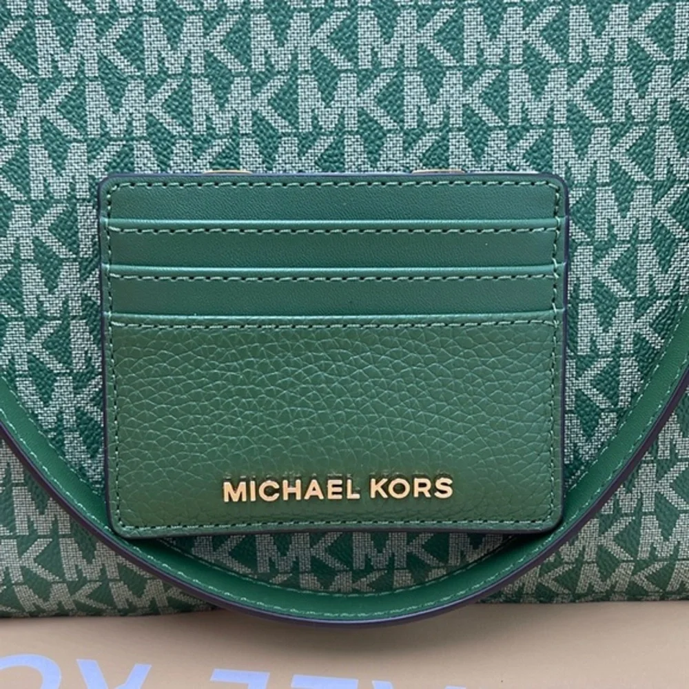 MICHAEL KORS Large Pebbled Leather Card Holder Case Fern Green NWT